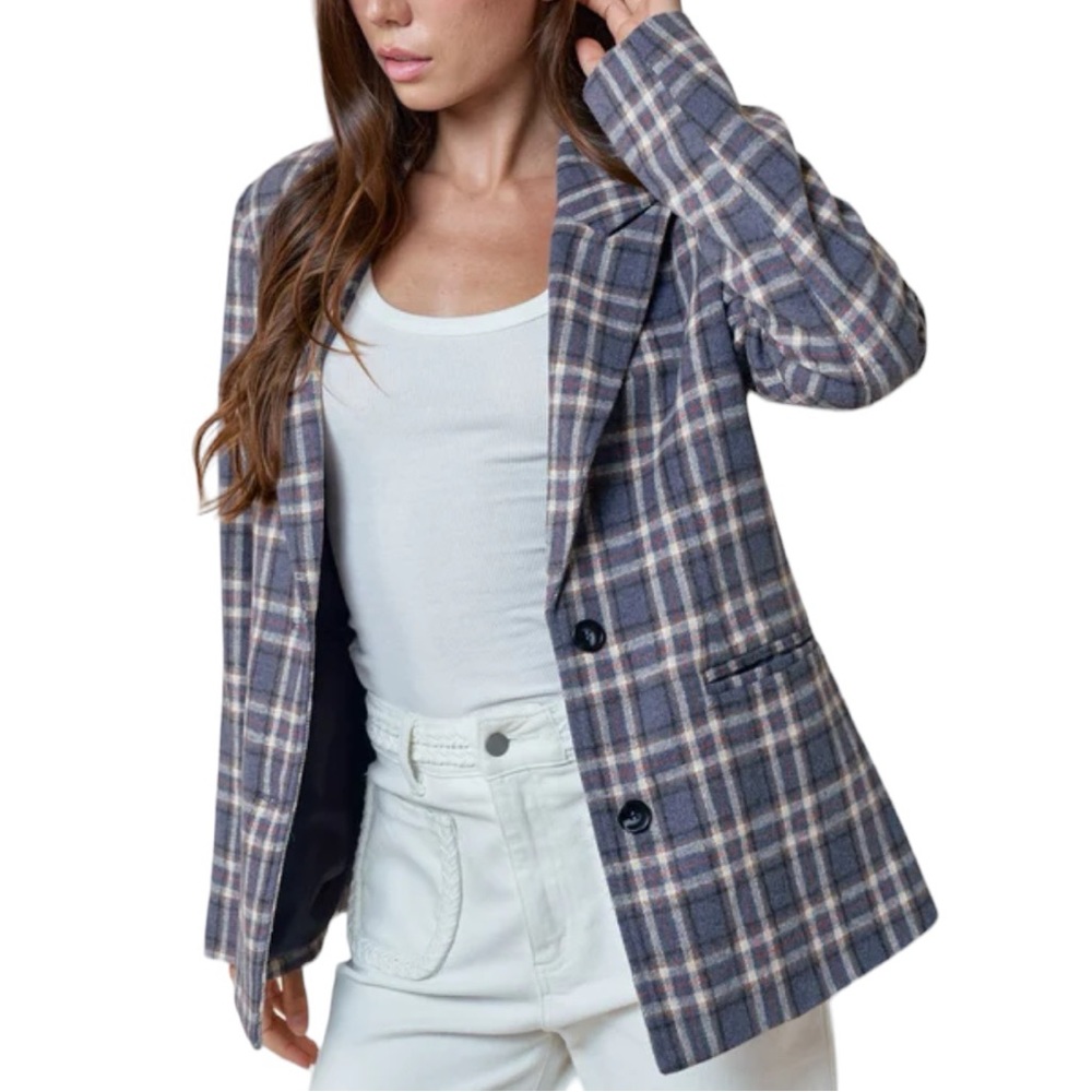 Women’s Blue Brushed Plaid Blazer NWT - (#0178)